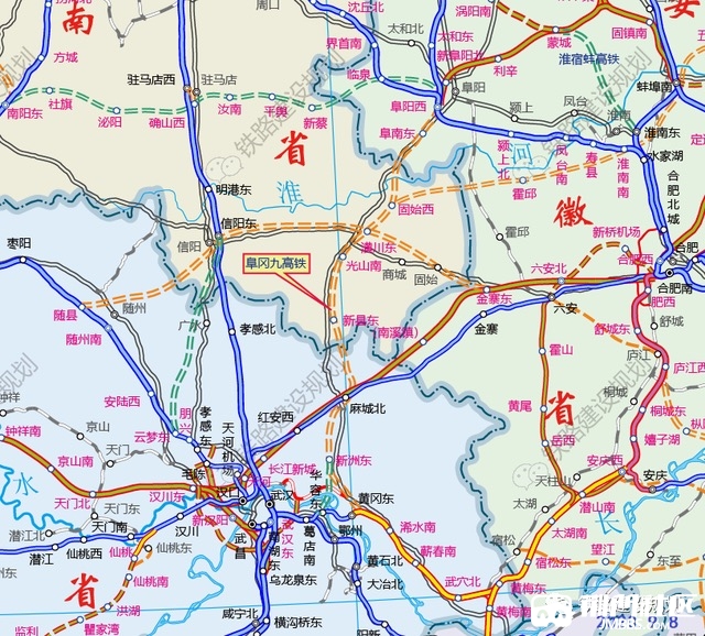 阜冈九高铁线路走向示意图▼